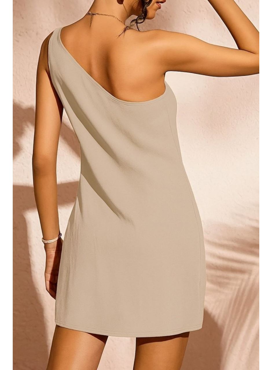 Kadın Tek Omuz Askılı Krep Mini Elbise
