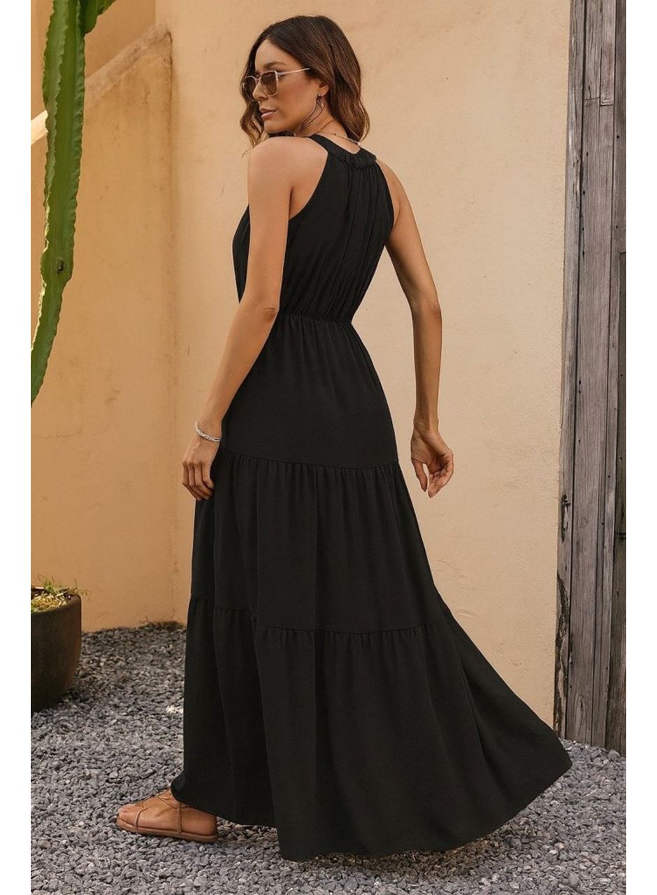 Kadın Kolsuz Halter Yaka Beli Lastiklidesenli Mikro Elbise