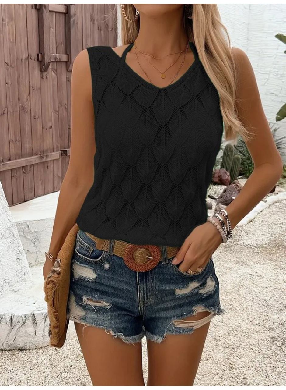 Kadın Askılı Yakalı Desenli Triko Bluz