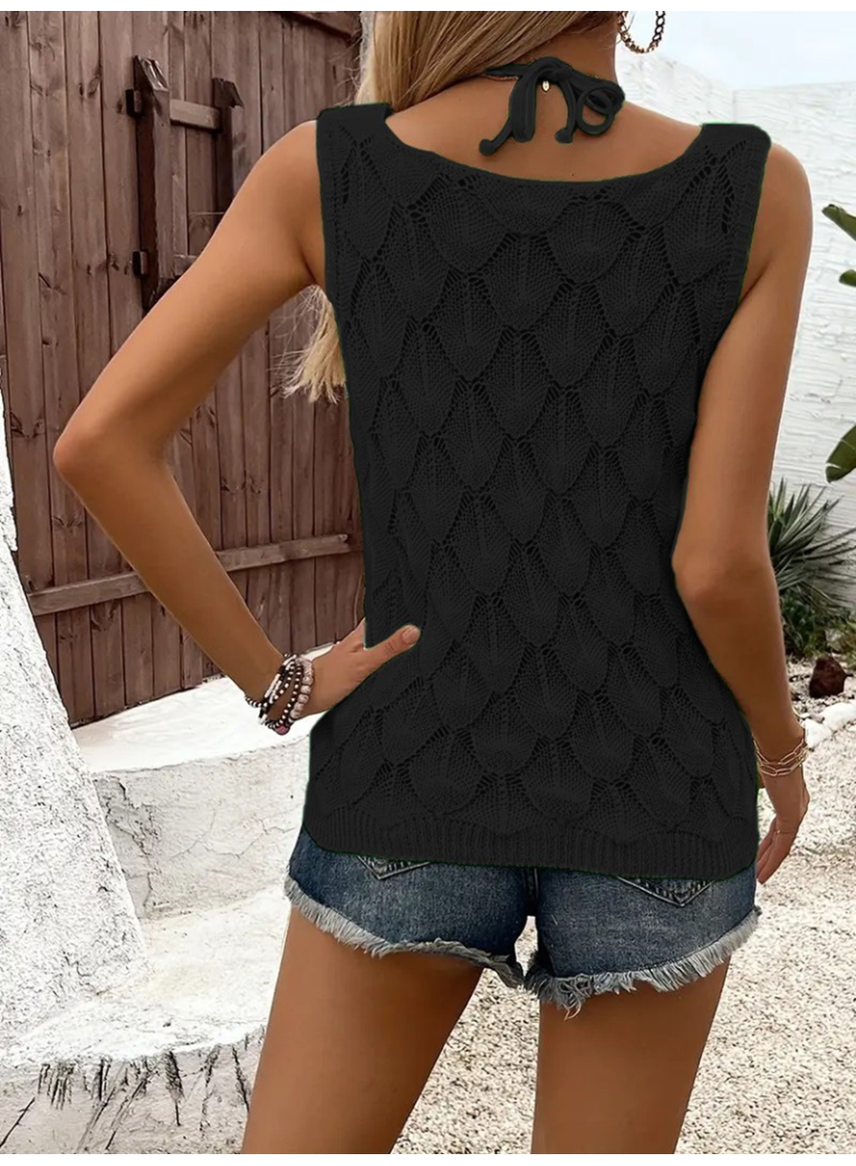 Kadın Askılı Yakalı Desenli Triko Bluz