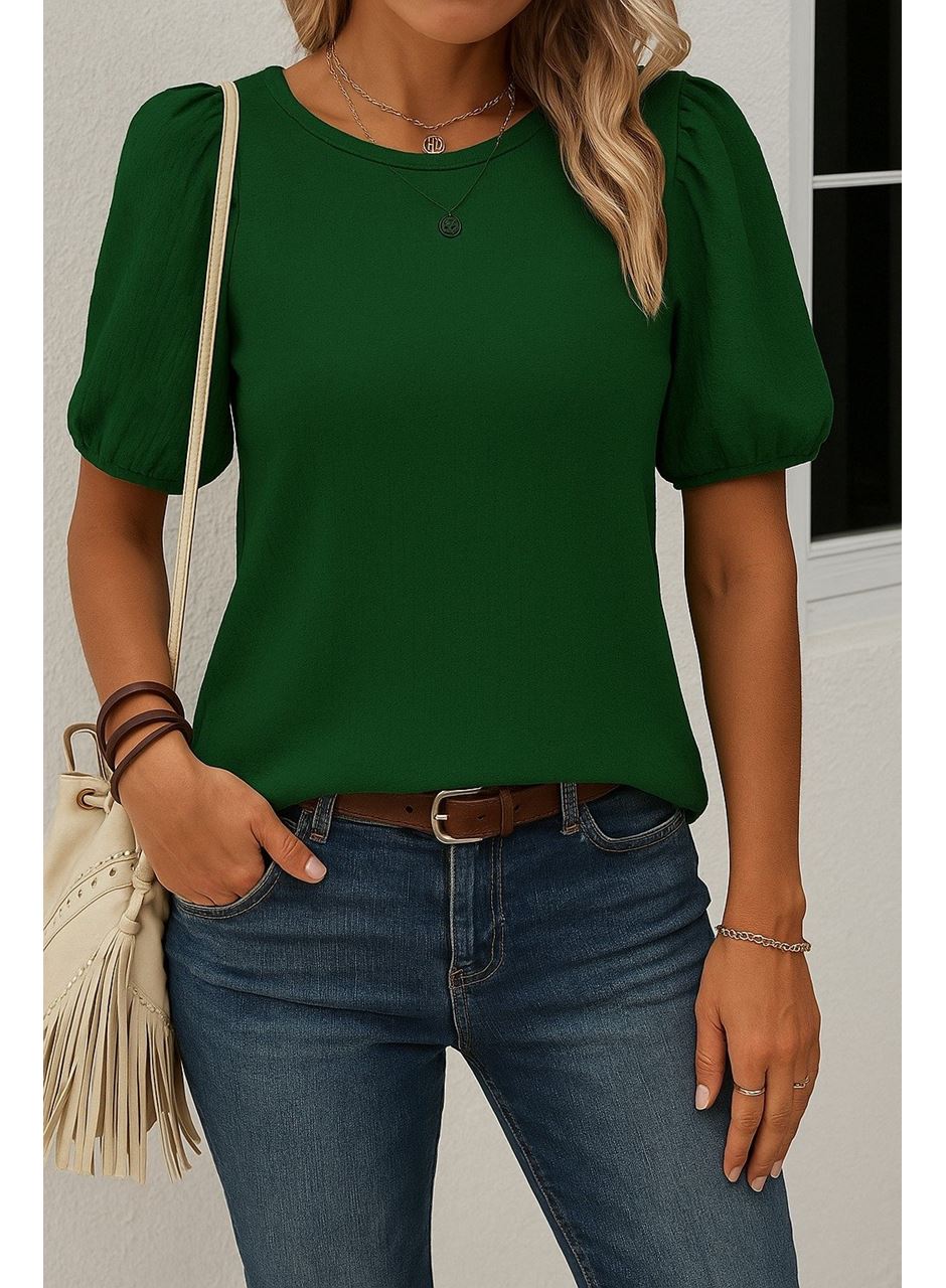 Kadın Kısa Kollu Pileli Balın Kol Bürümcük Bluz