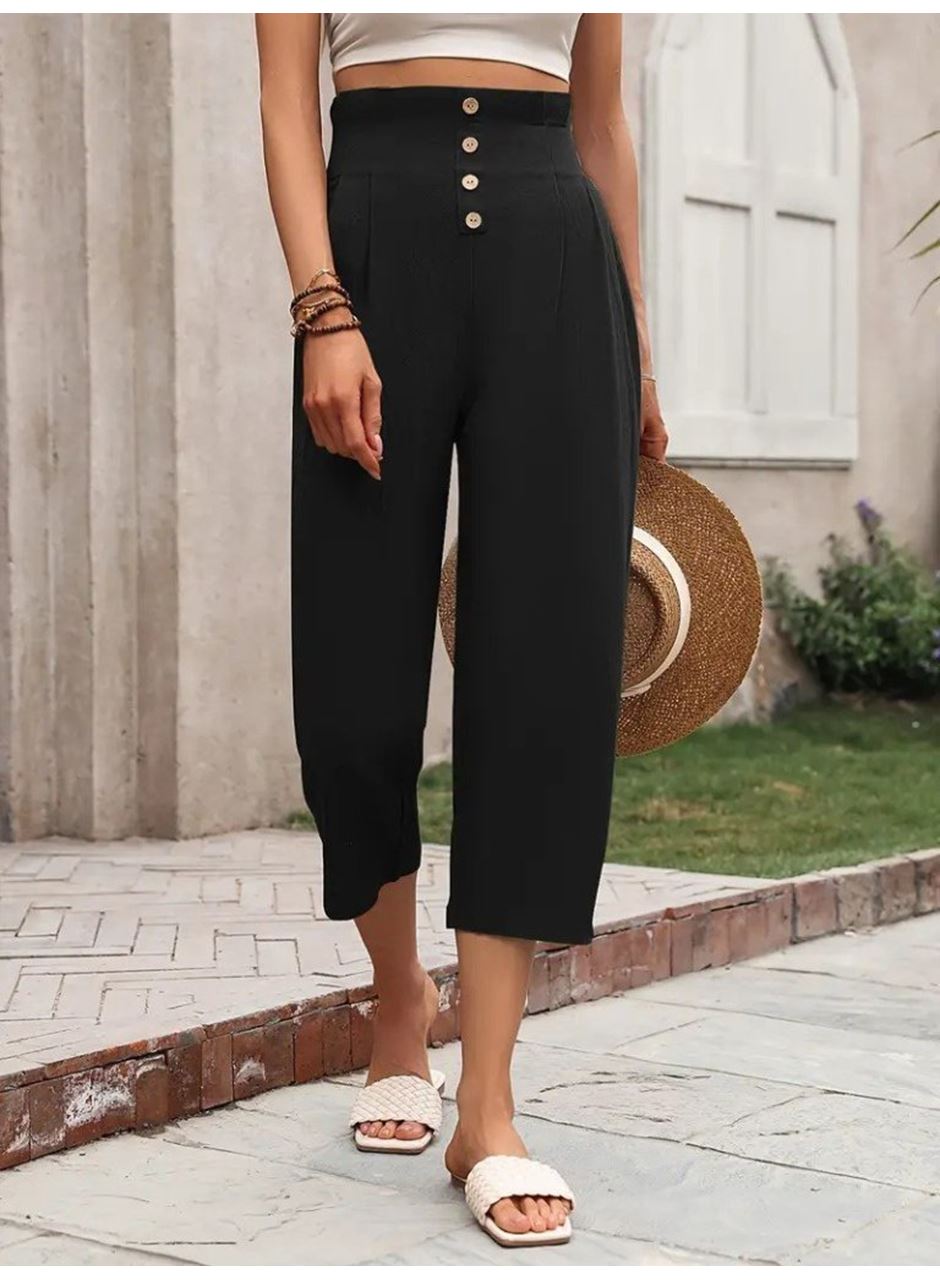 Kadın Yüksek Belli önden Düğmeli Ithal Keten Pantolon