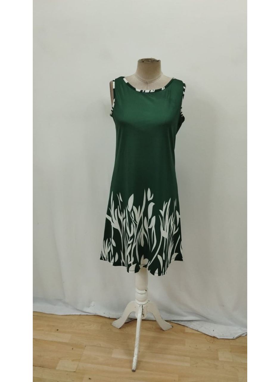 Kadın Askılı Yuvarlak Yakalı Yaprak Desenli Dalgıç Elbise