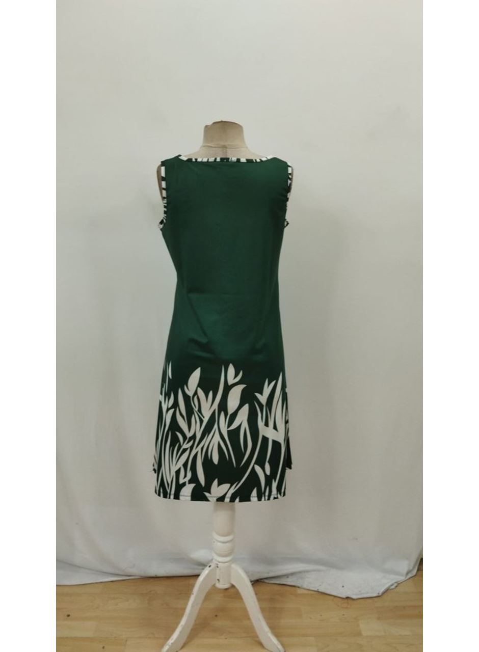 Kadın Askılı Yuvarlak Yakalı Yaprak Desenli Dalgıç Elbise