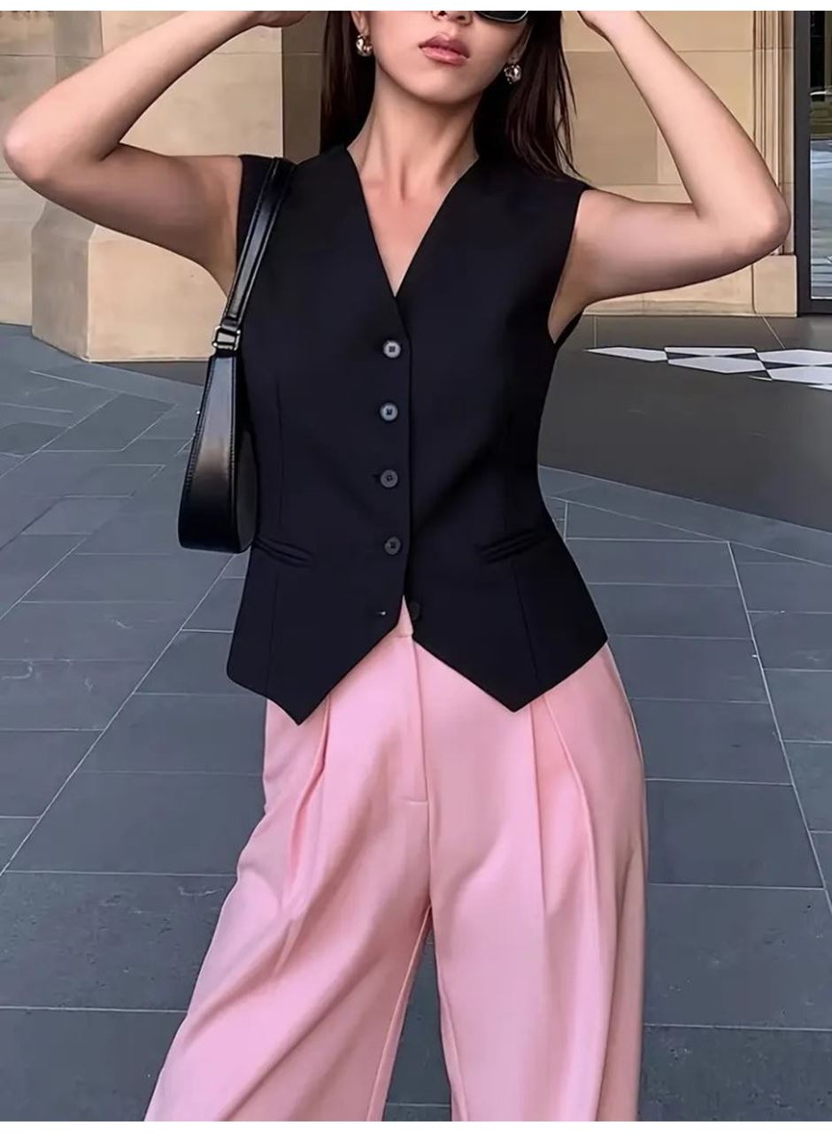 Kadın Sıfır Kollu önden Düğmeli Atlas Yelek