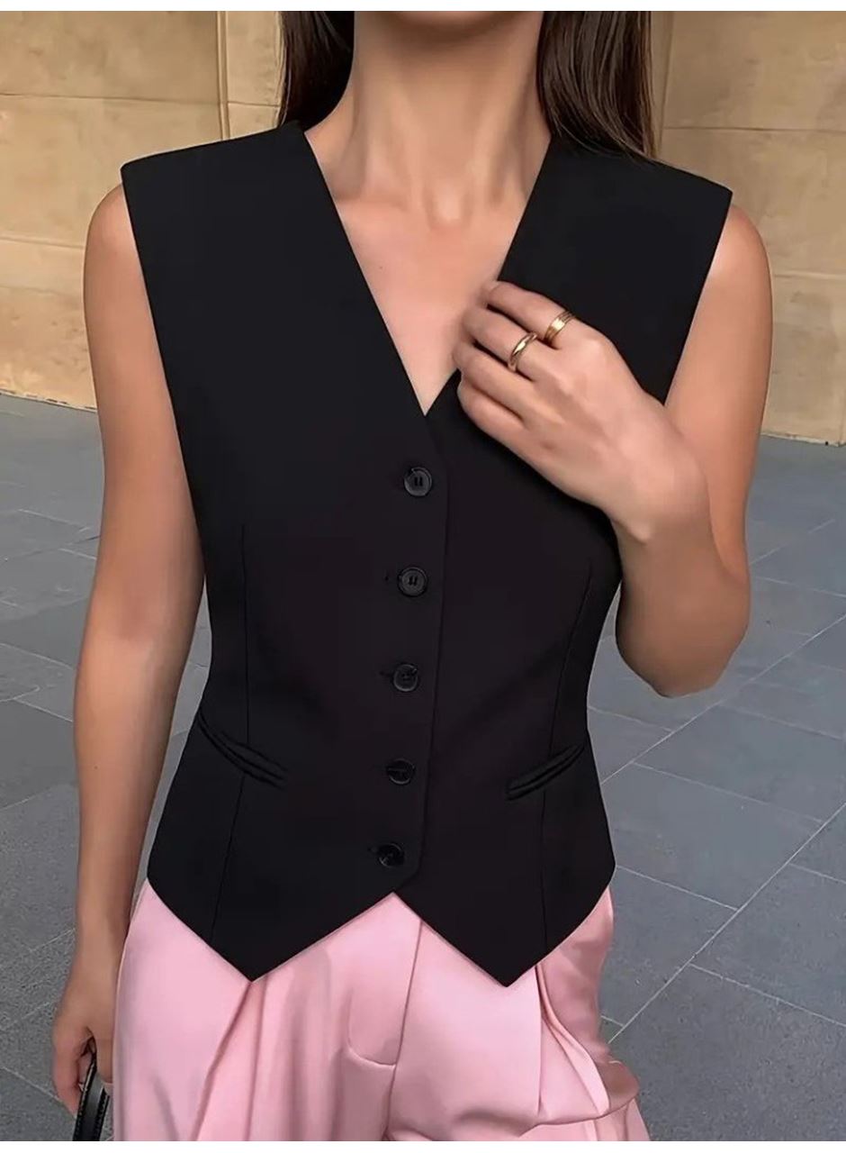 Kadın Sıfır Kollu önden Düğmeli Atlas Yelek