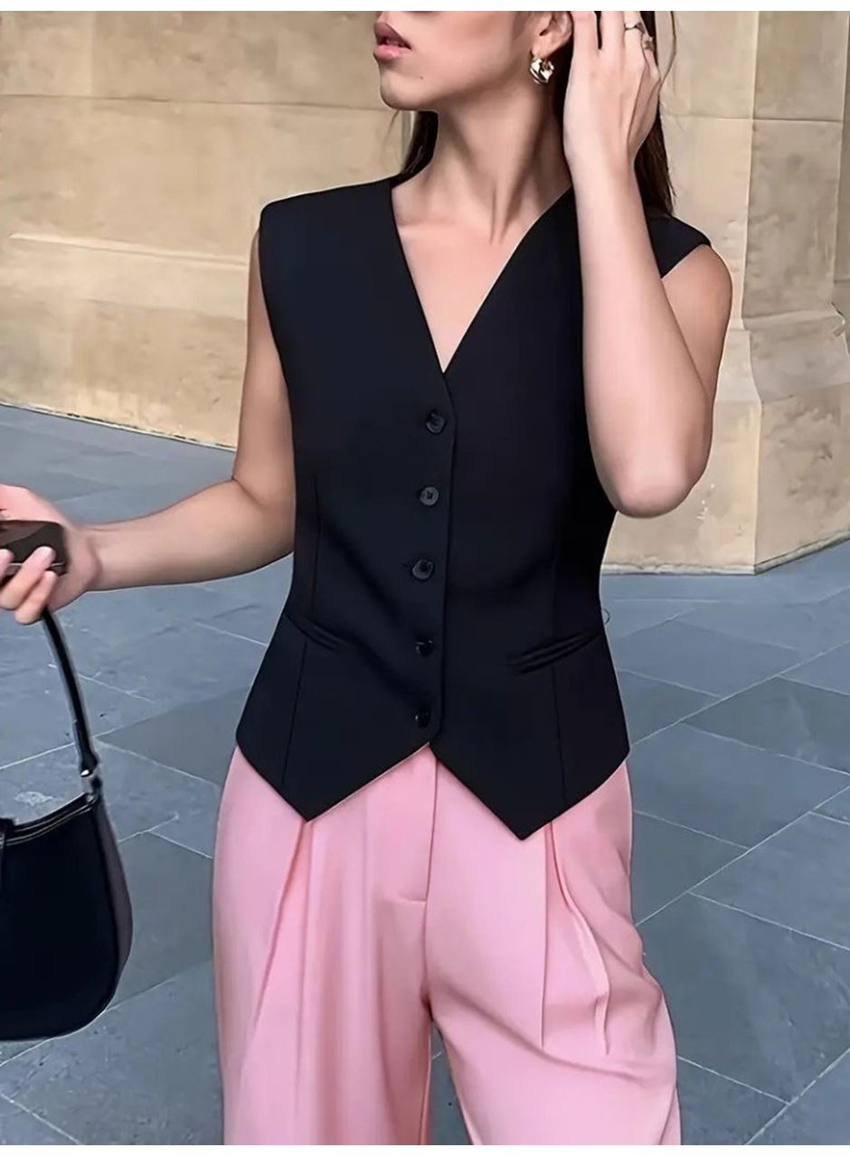 Kadın Sıfır Kollu önden Düğmeli Atlas Yelek