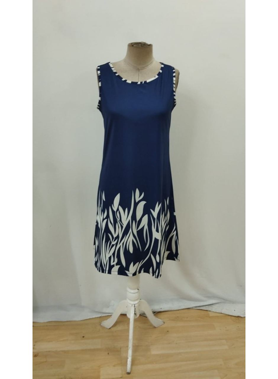 Kadın Askılı Yuvarlak Yakalı Yaprak Desenli Dalgıç Elbise