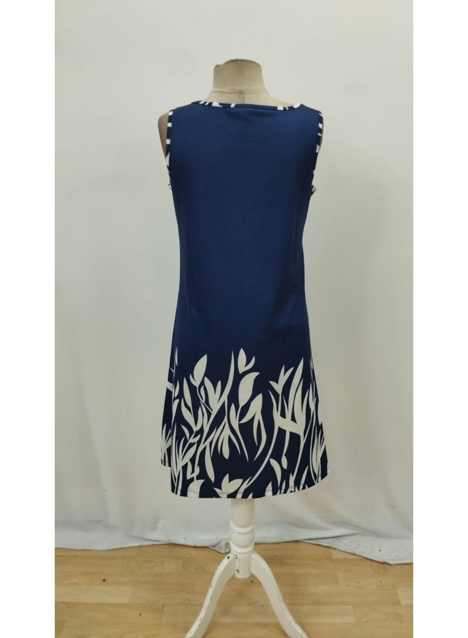 Kadın Askılı Yuvarlak Yakalı Yaprak Desenli Dalgıç Elbise