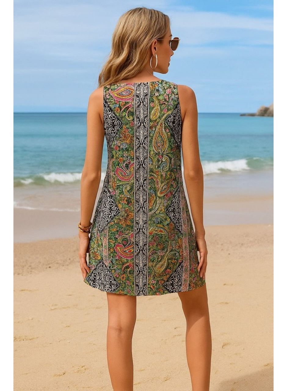 Kadın Kısa Kollu Dantel V Yakalı Desenli Süprem Elbise