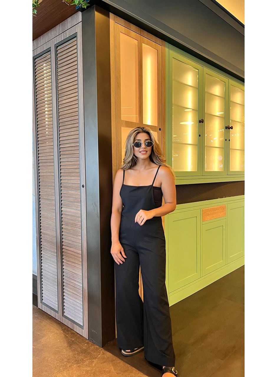 Kadın Askılı Yandan Fermuarlı Geniş Paçalı Valencia Tulum