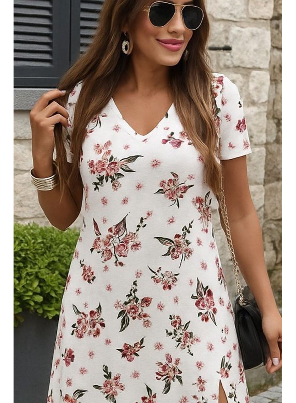 Kadın Kısa Kollu V Yakalı Maksi Boy Viskon Elbise