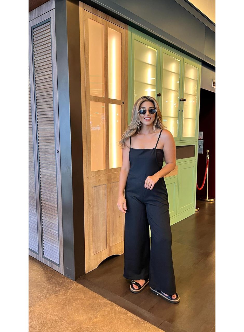 Kadın Askılı Yandan Fermuarlı Geniş Paçalı Valencia Tulum