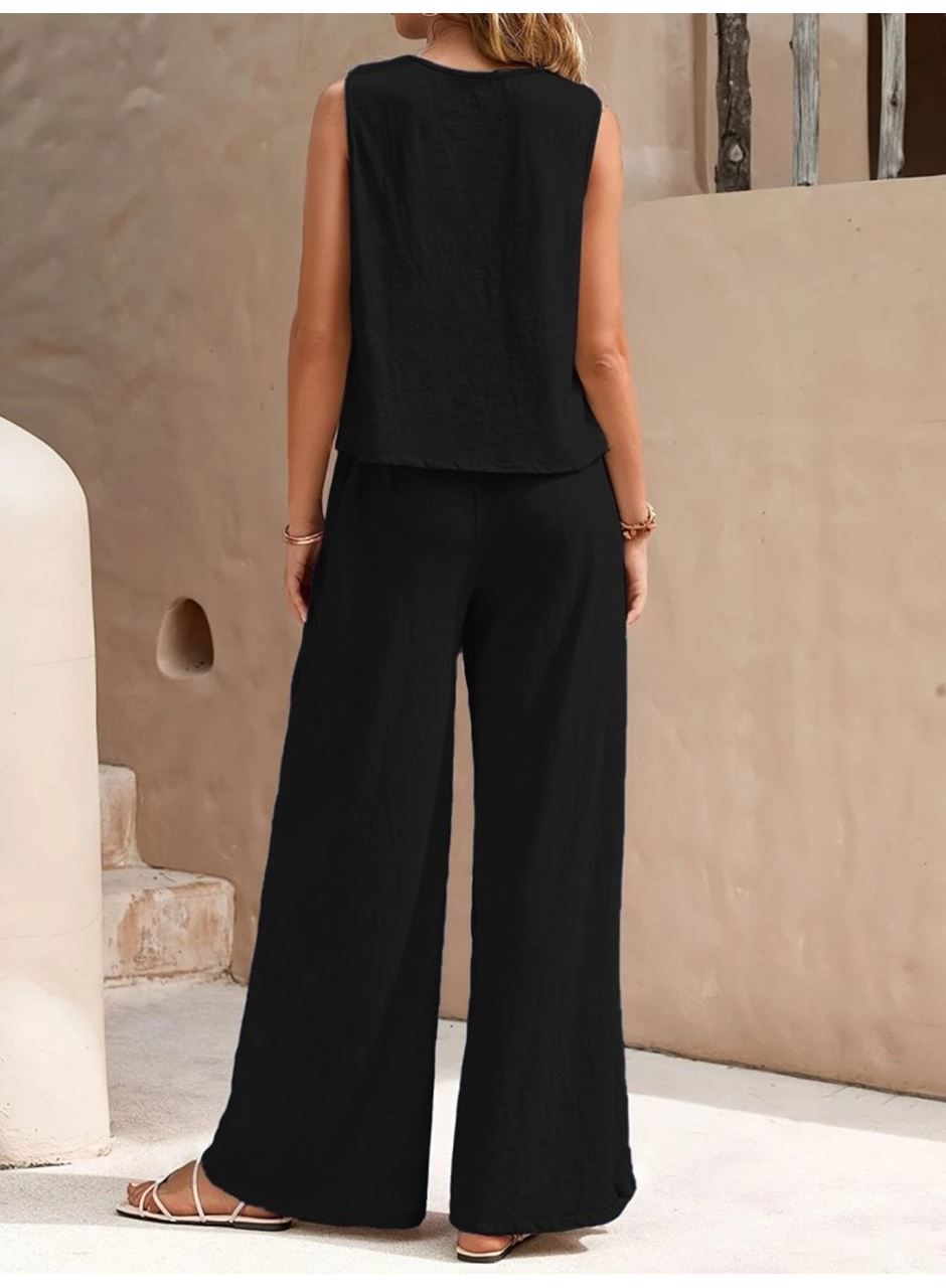 Kadın Sıfır Kollu Bisiklet Yaka Aerobin Bluz Ve Pantolon Ikili Takım