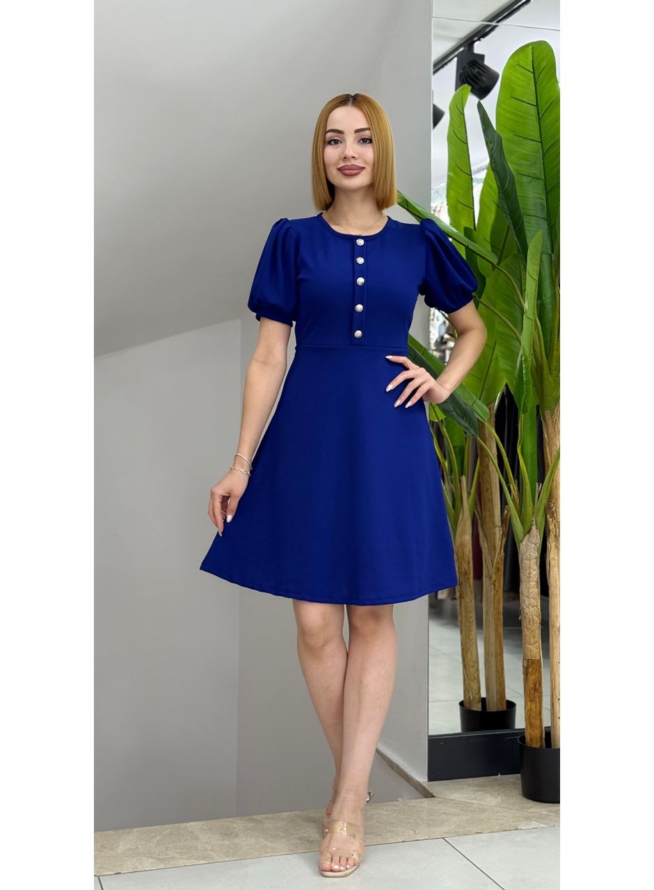 Kadın Kısa Kollu Bisiklet Yaka önden Düğmeli Ithal Krep Elbise