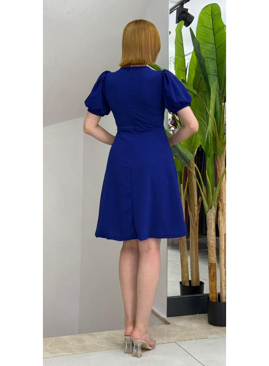 Kadın Kısa Kollu Bisiklet Yaka önden Düğmeli Ithal Krep Elbise