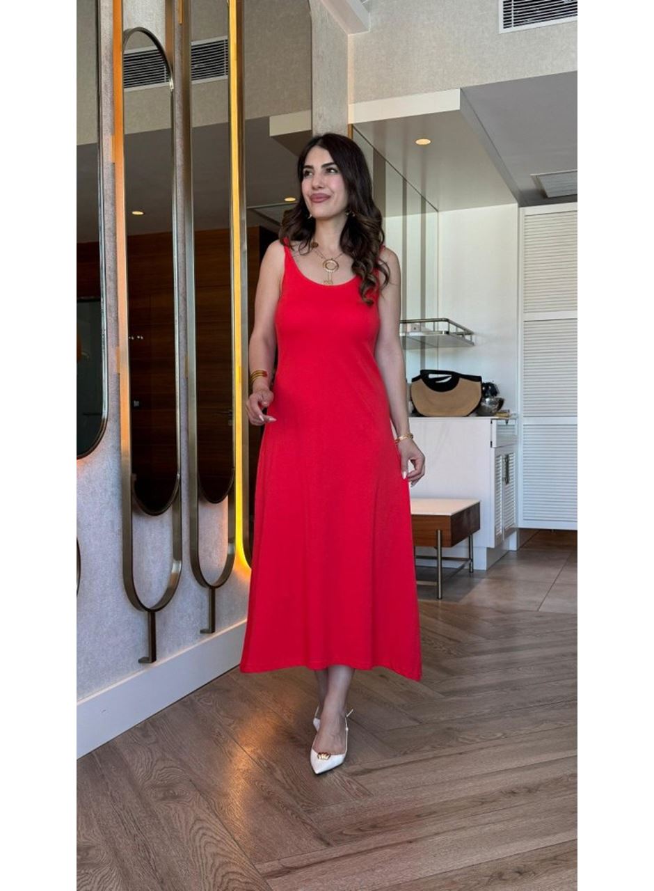 Kadın Askılı Yuvarlak Yakalı Viskon Elbise