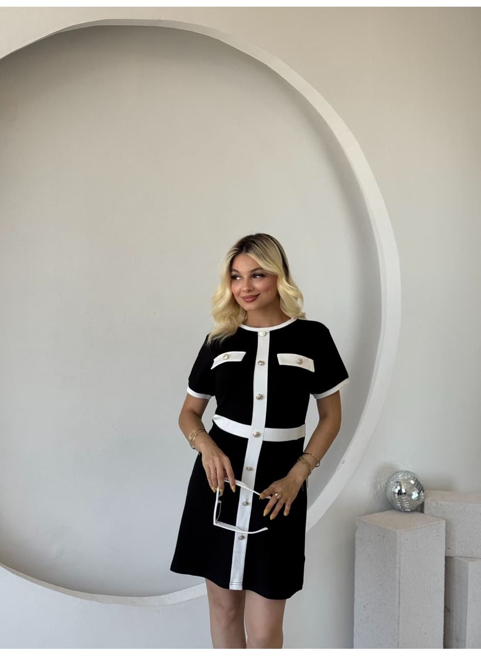 Kadın Kısa Kollu Bisiklet Yaka önden Düğmeli Modal Elbise