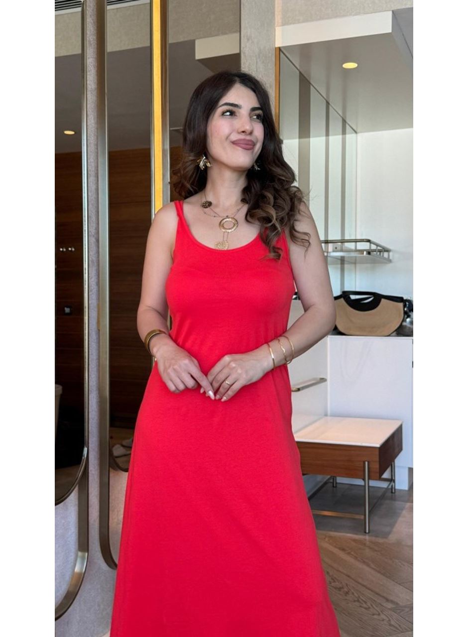 Kadın Askılı Yuvarlak Yakalı Viskon Elbise