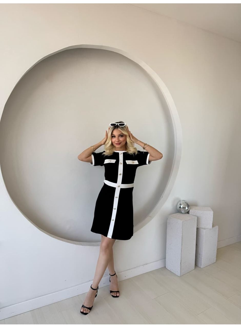 Kadın Kısa Kollu Bisiklet Yaka önden Düğmeli Modal Elbise