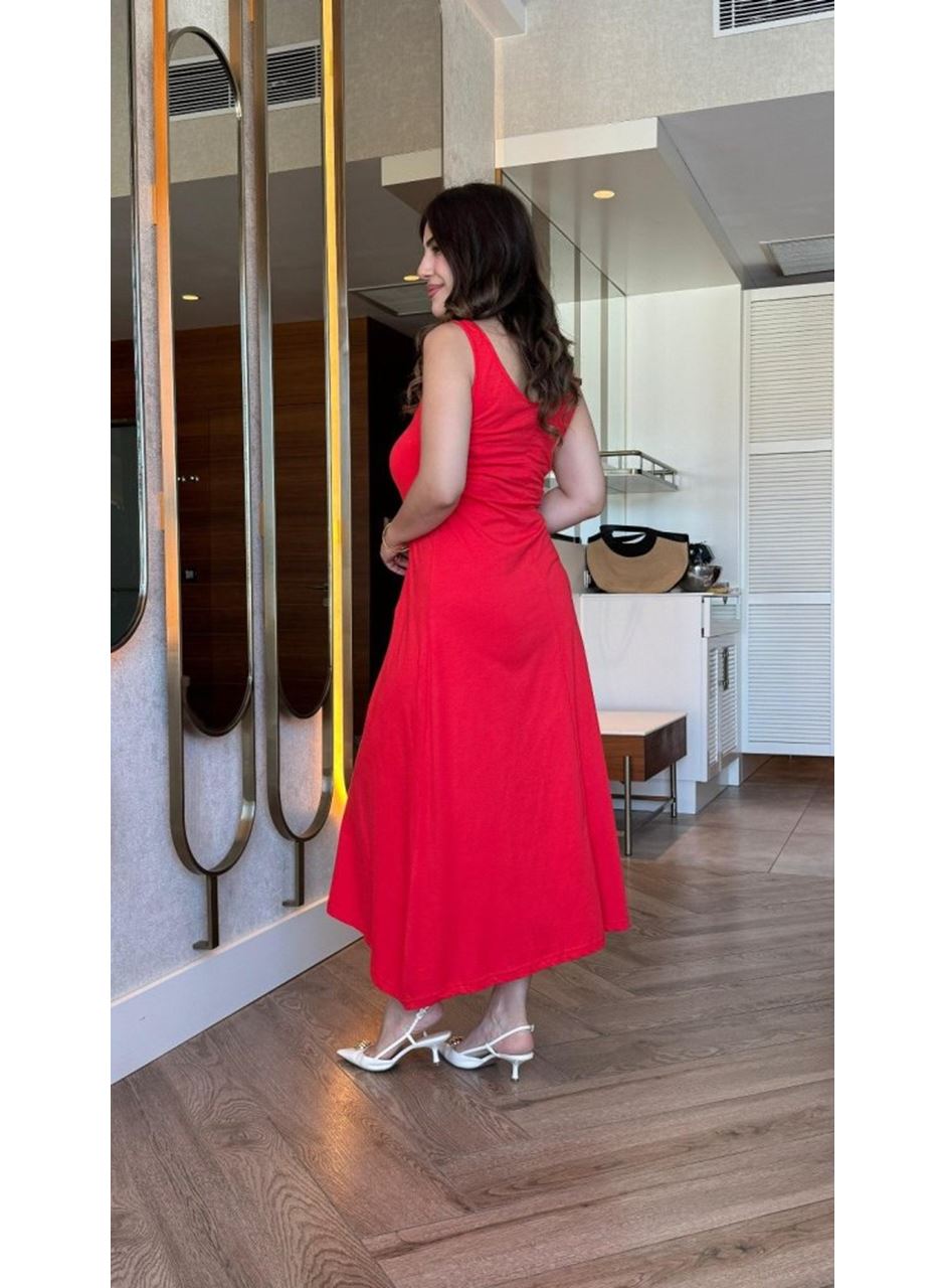 Kadın Askılı Yuvarlak Yakalı Viskon Elbise