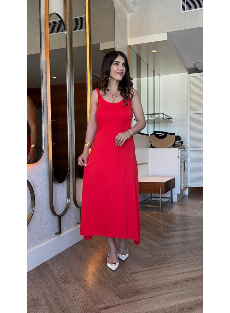 Kadın Askılı Yuvarlak Yakalı Viskon Elbise