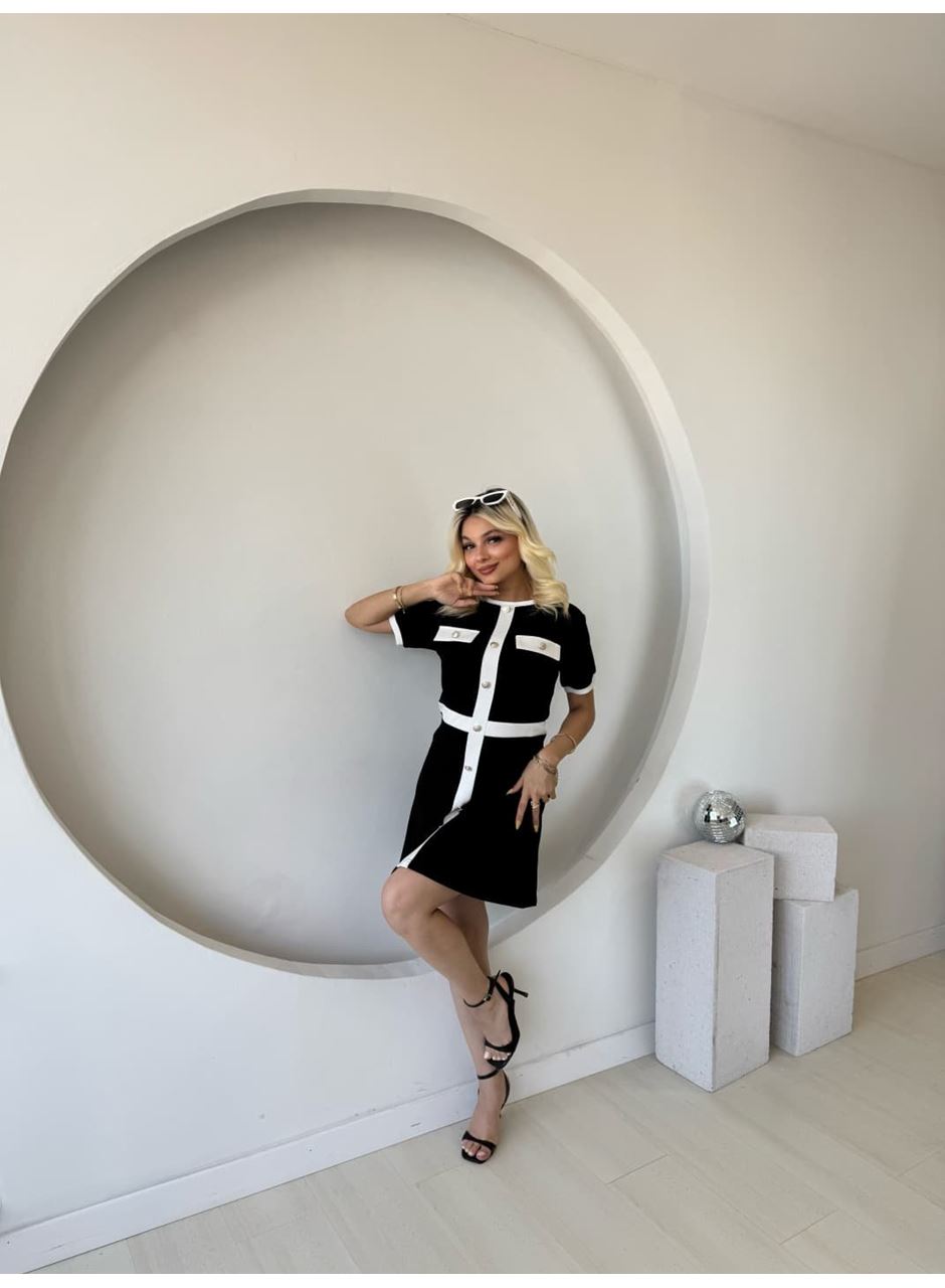 Kadın Kısa Kollu Bisiklet Yaka önden Düğmeli Modal Elbise