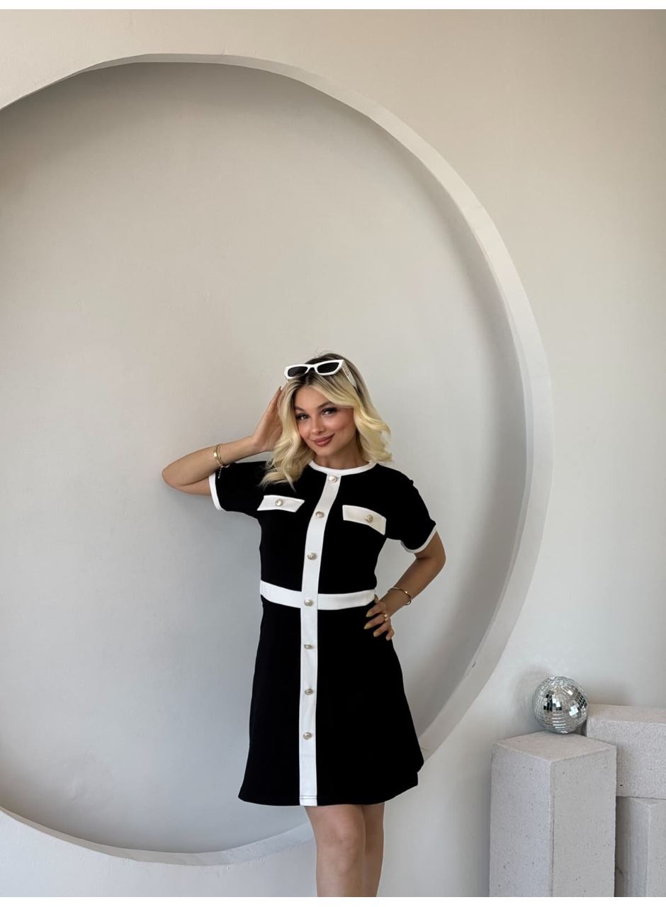 Kadın Kısa Kollu Bisiklet Yaka önden Düğmeli Modal Elbise