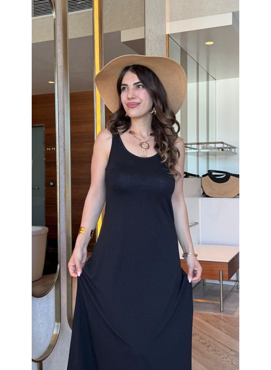 Kadın Askılı Yuvarlak Yakalı Viskon Elbise