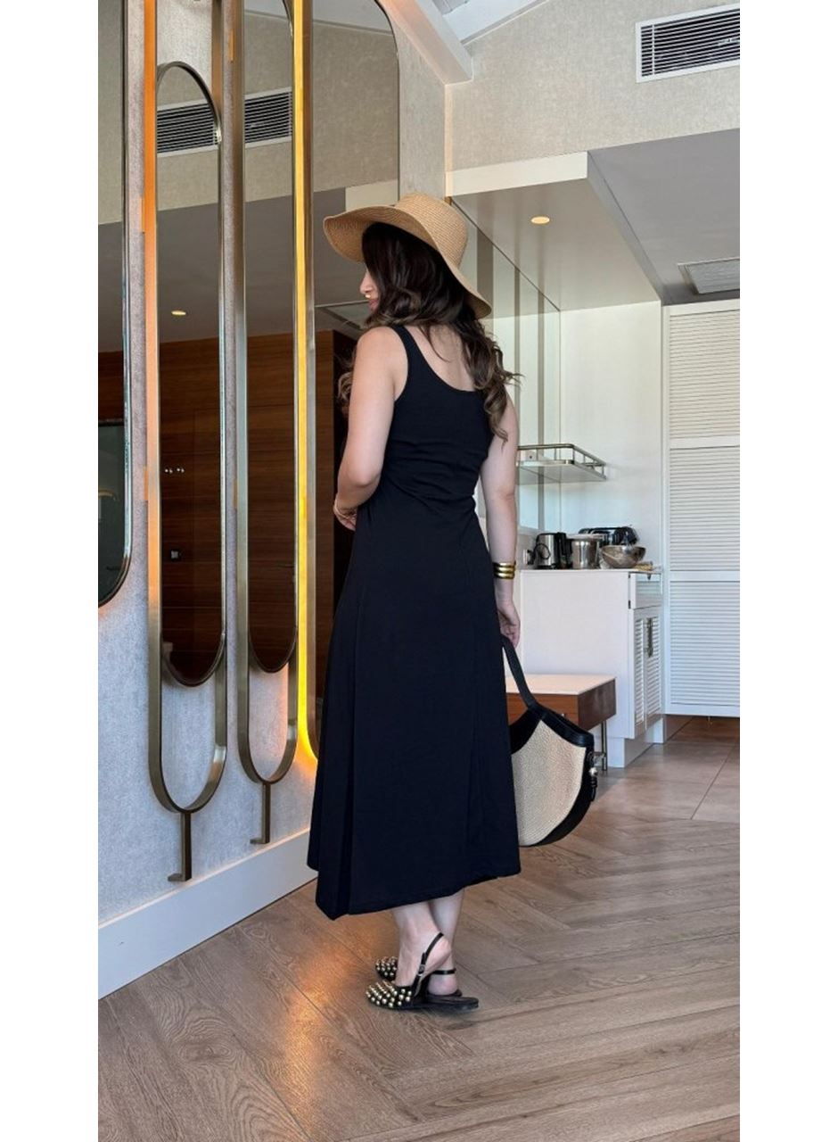 Kadın Askılı Yuvarlak Yakalı Viskon Elbise