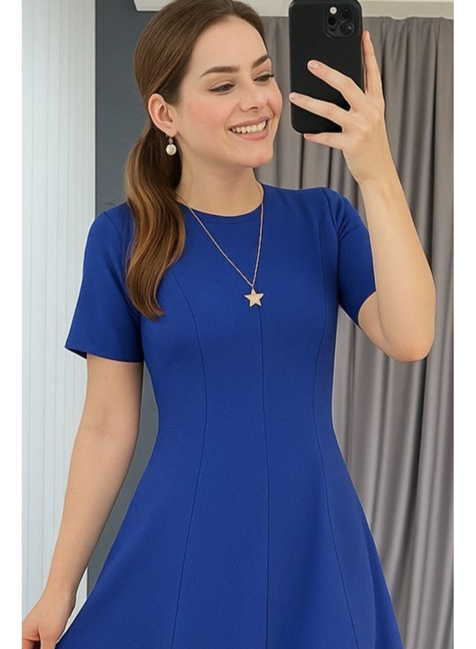 Kadın Kısa Kollu Bisiklet Yaka Maksi Boy Ithal Krep Elbise