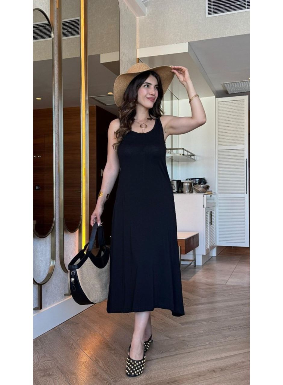 Kadın Askılı Yuvarlak Yakalı Viskon Elbise