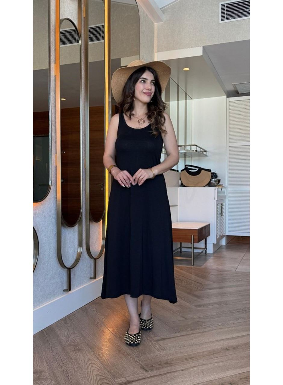 Kadın Askılı Yuvarlak Yakalı Viskon Elbise