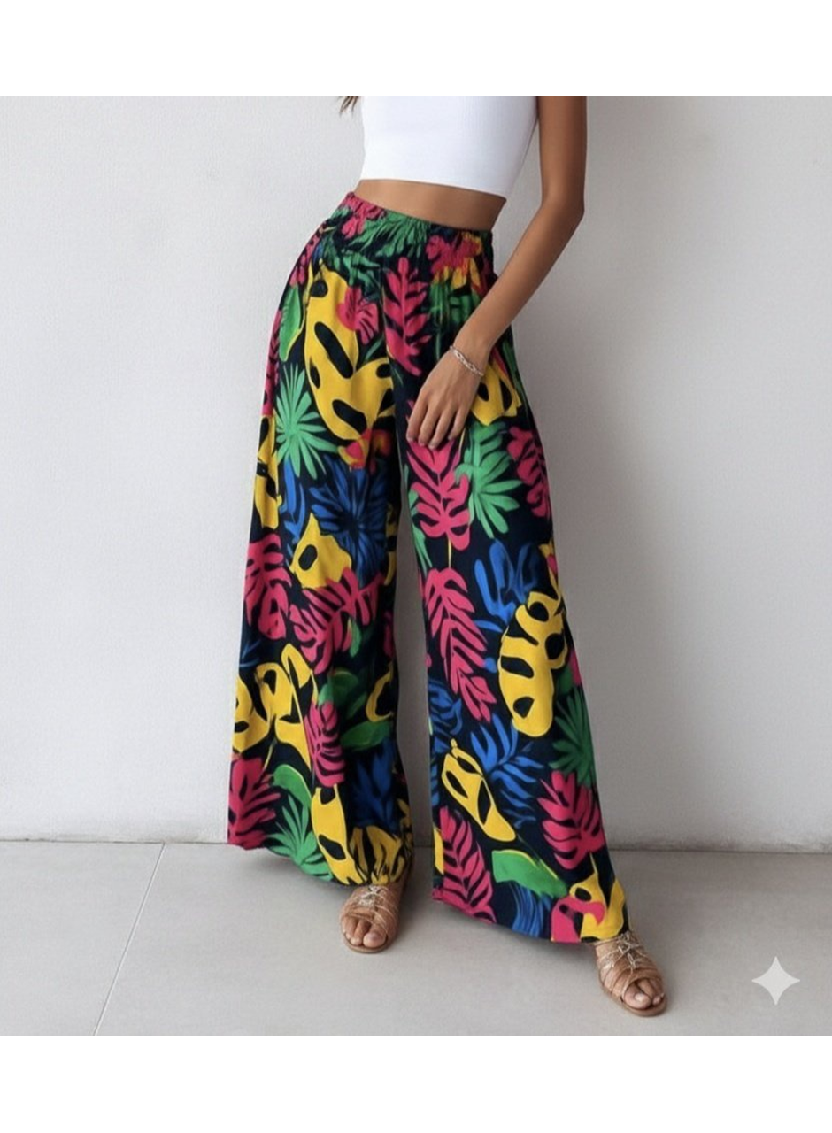 Kadın Yüksek Bel Lastikli Desenli Süprem Pantolon