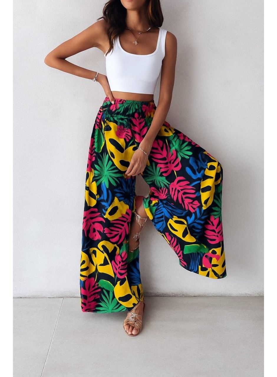 Kadın Yüksek Bel Lastikli Desenli Süprem Pantolon