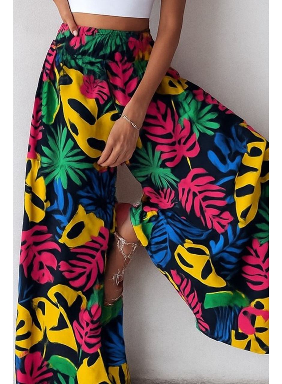 Kadın Yüksek Bel Lastikli Desenli Süprem Pantolon