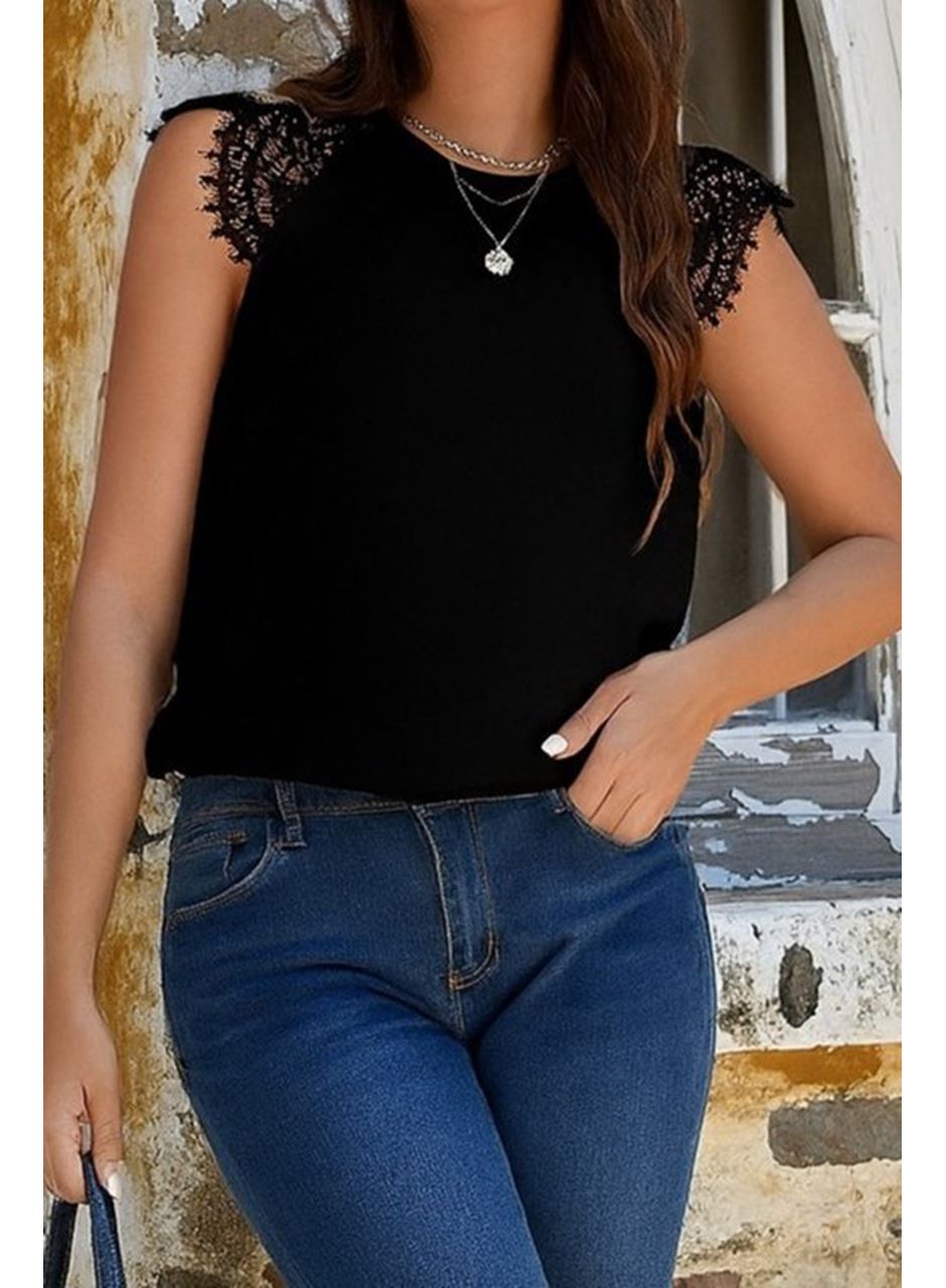 Kadın Kısa Kollu Bisiklet Yaka Ithal Krep Bluz