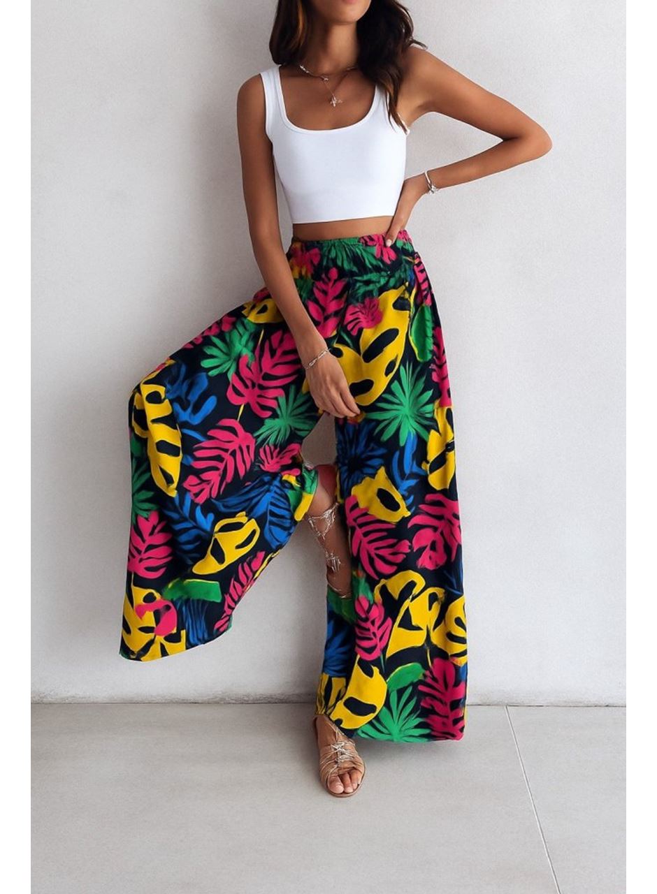 Kadın Yüksek Bel Lastikli Desenli Süprem Pantolon