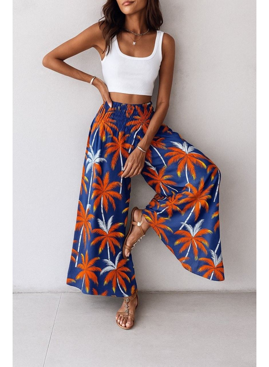 Kadın Yüksek Bel Lastikli Desenli Süprem Pantolon