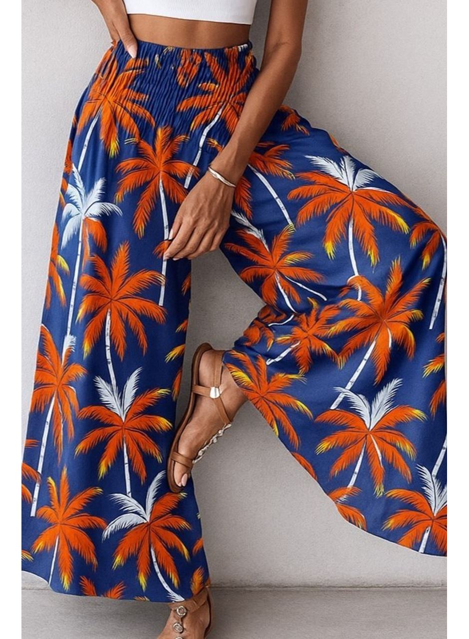 Kadın Yüksek Bel Lastikli Desenli Süprem Pantolon