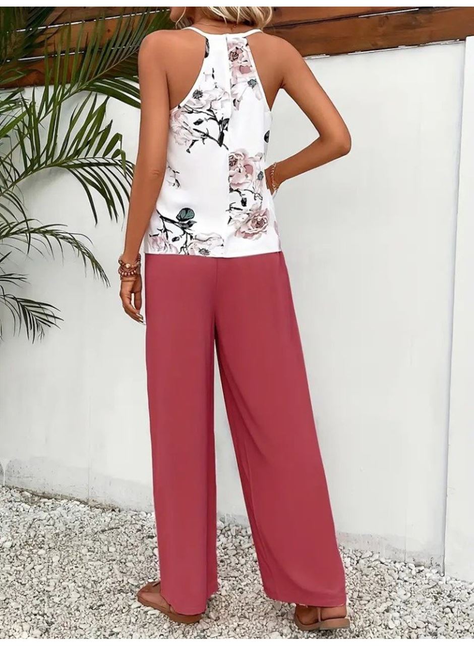 Kadın Ip Askılı V Yakalı Süprem Bluz Ve Aerobin Pantolon Ikili Takım