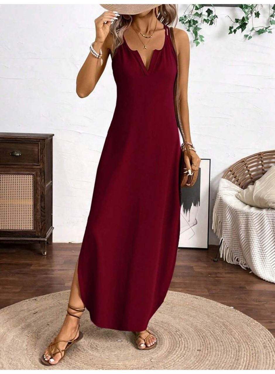 Kadın Askılı Yuvarlak Yaka Asimetrik Detaylı Viskon Elbise