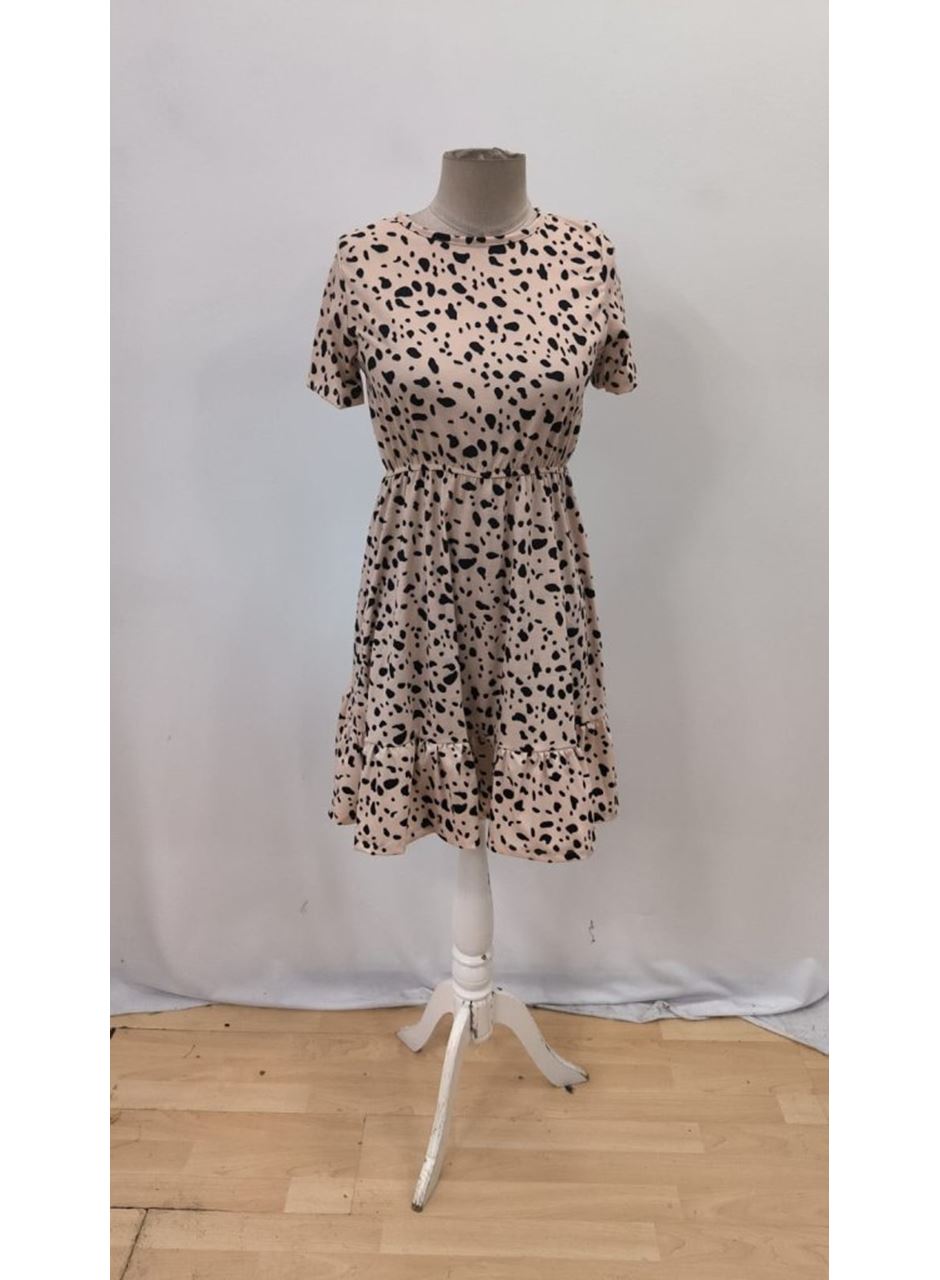 Kadın Kısa Kollu Bisiklet Yaka Desenli Süprem Elbise