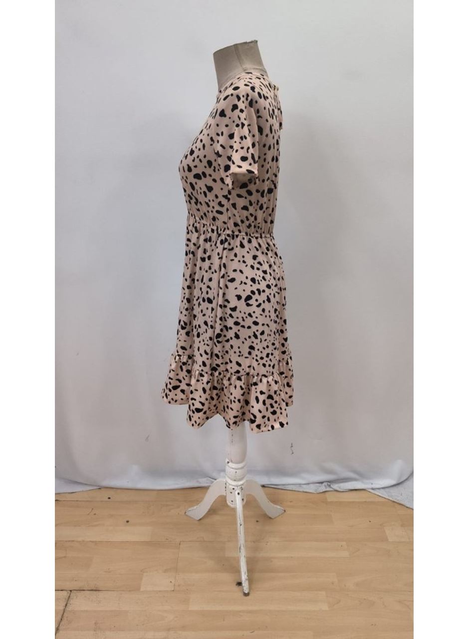 Kadın Kısa Kollu Bisiklet Yaka Desenli Süprem Elbise