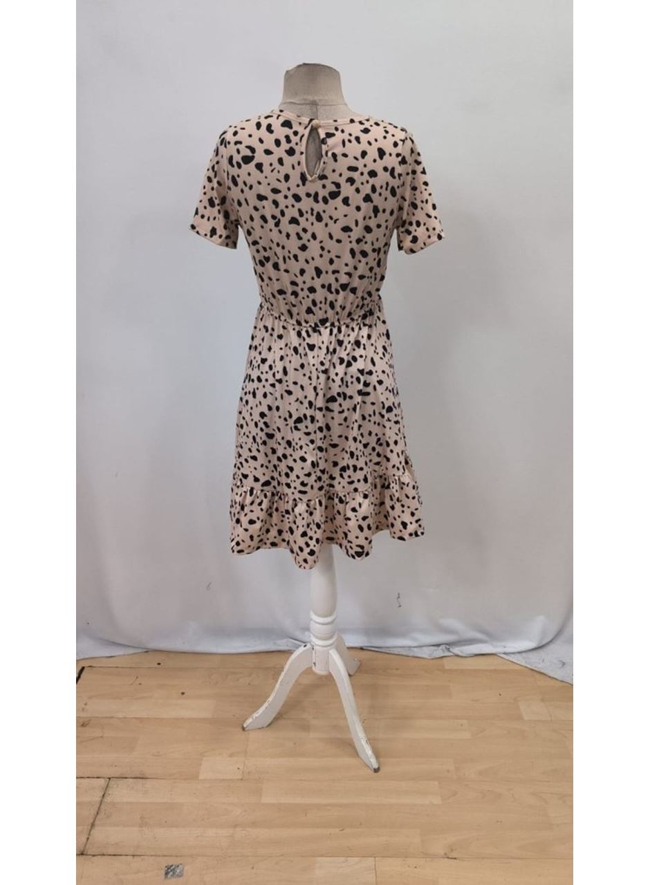 Kadın Kısa Kollu Bisiklet Yaka Desenli Süprem Elbise