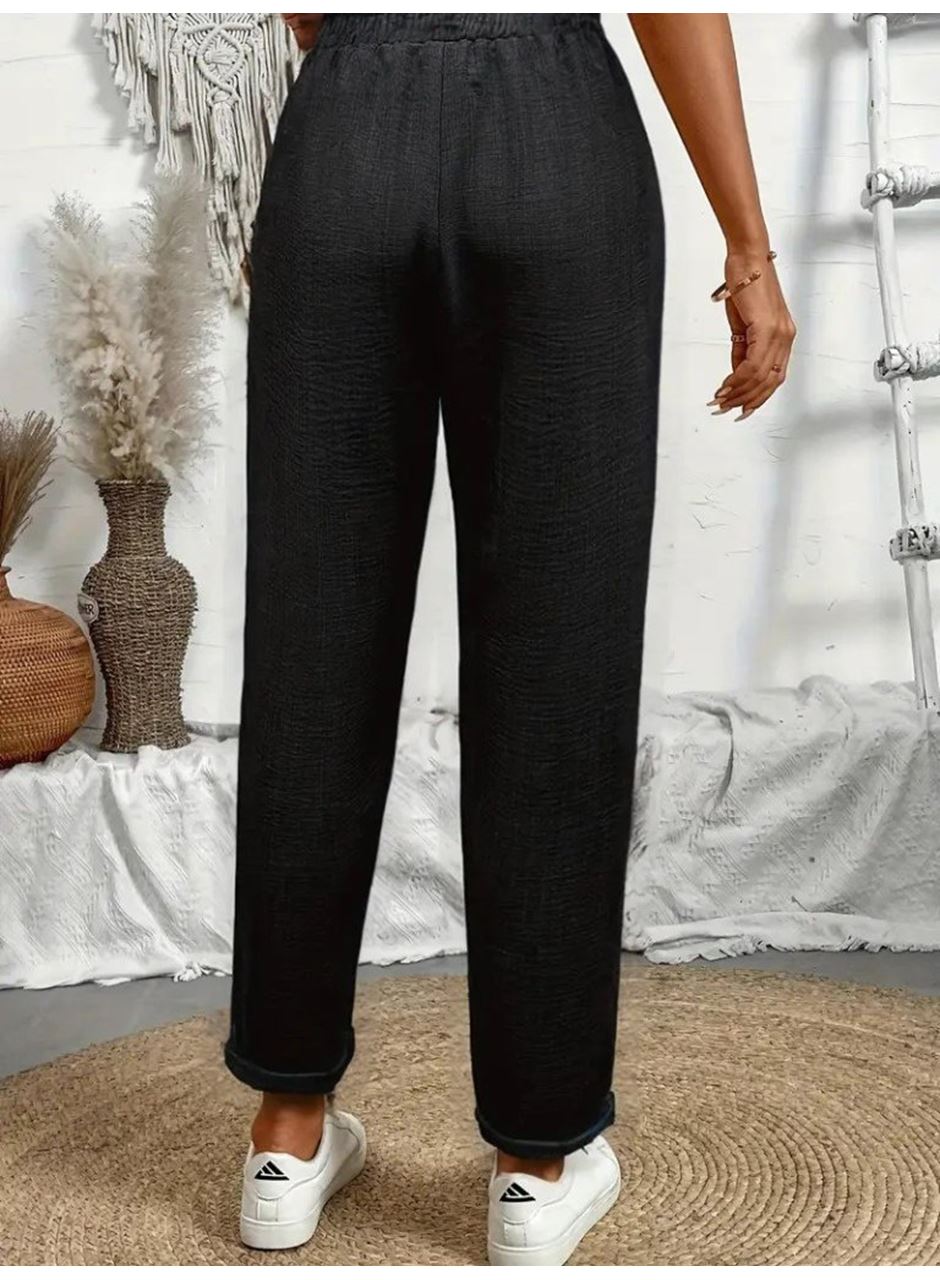 Kadın Yüksek Bel Lastikli Belde Bağcık Detaylı Aerobin Pantolon