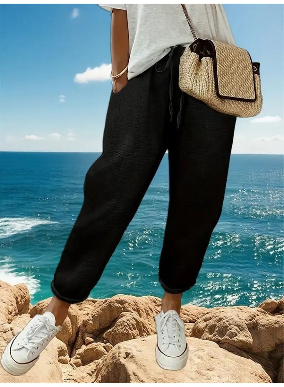 Kadın Yüksek Bel Lastikli Belde Bağcık Detaylı Aerobin Pantolon