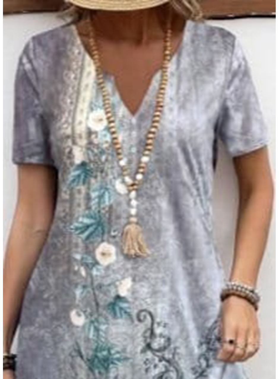 Kadın Kısa Kollu V Yakalı Desenli Süprem Elbise