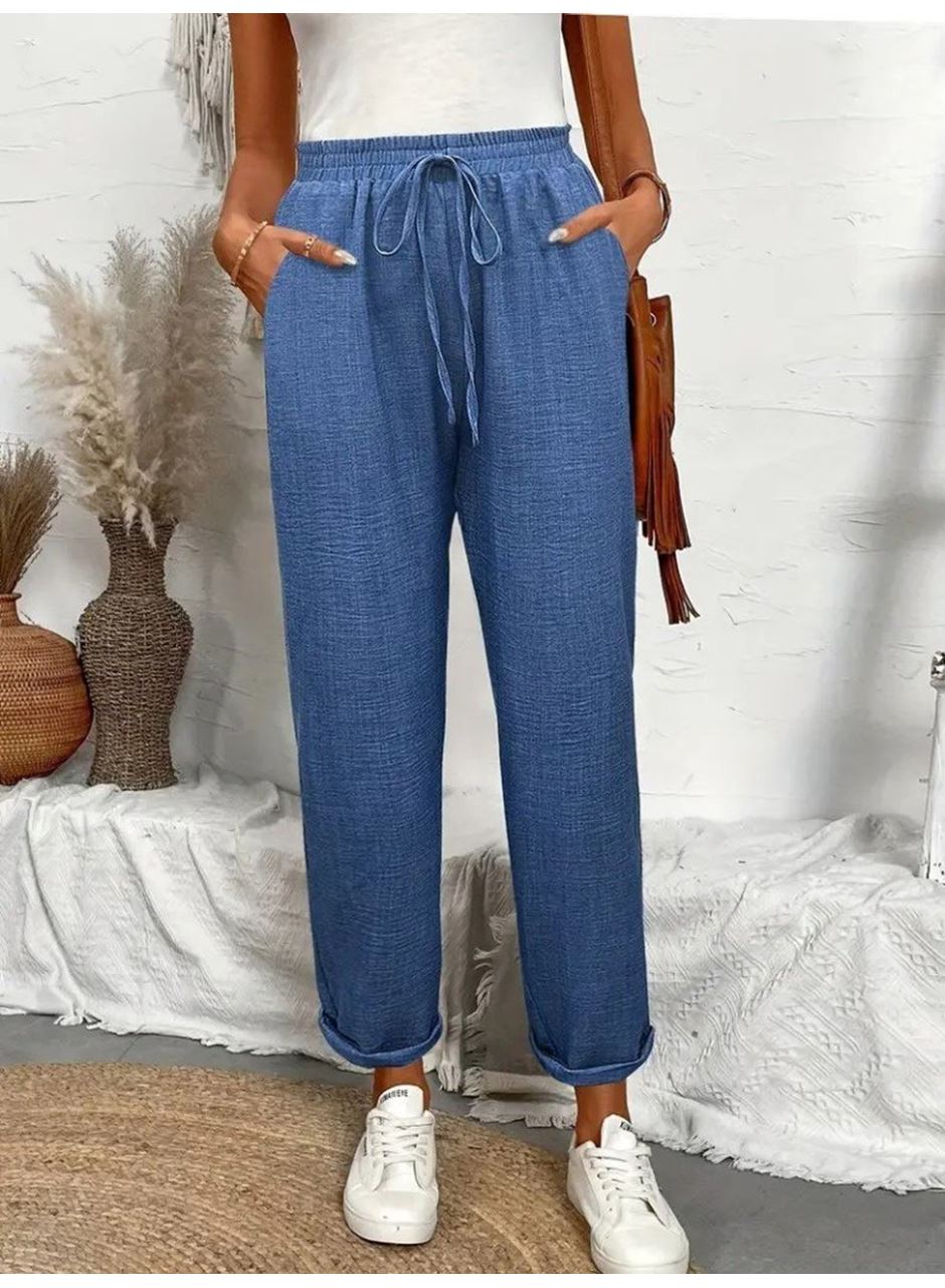 Kadın Yüksek Bel Lastikli Belde Bağcık Detaylı Aerobin Pantolon