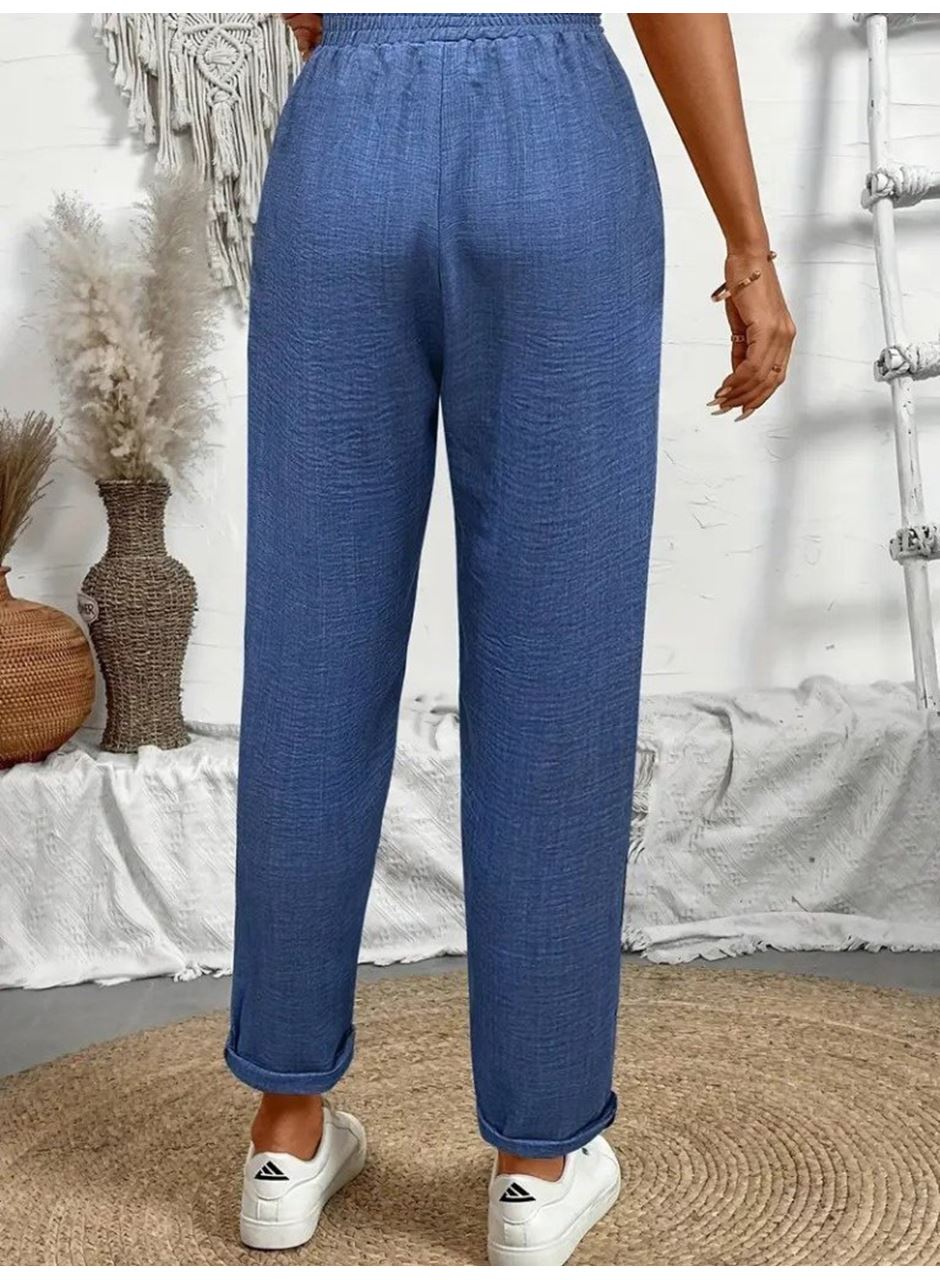 Kadın Yüksek Bel Lastikli Belde Bağcık Detaylı Aerobin Pantolon